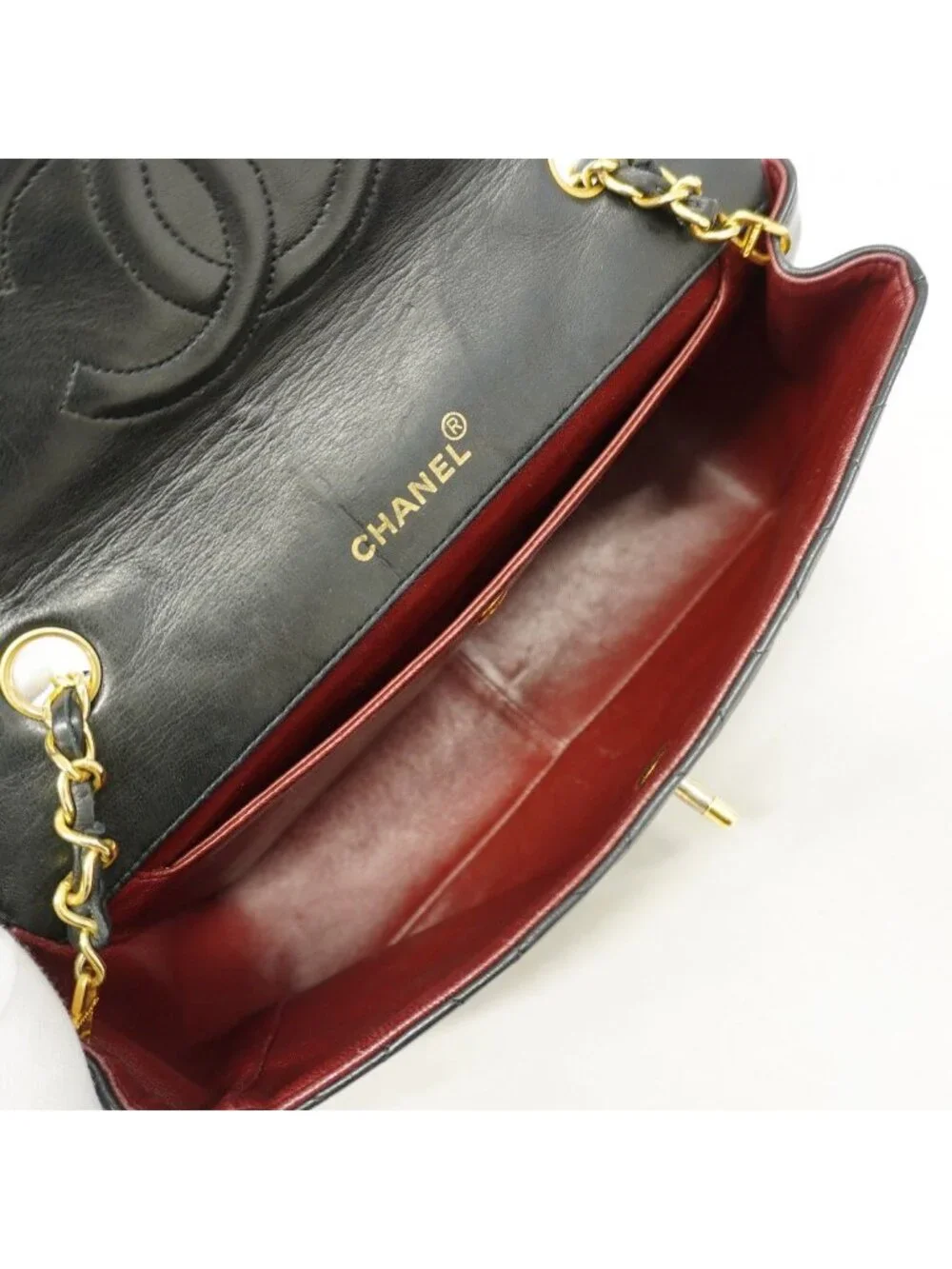 Chanel Shoulder Bag Quilted Lambskin Black Gold